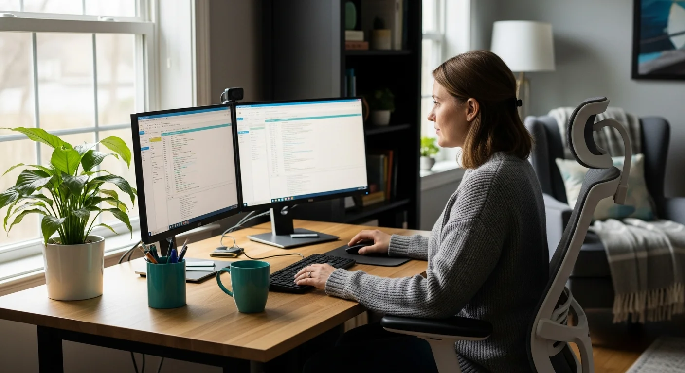 Remote medical coding professional working from a home office