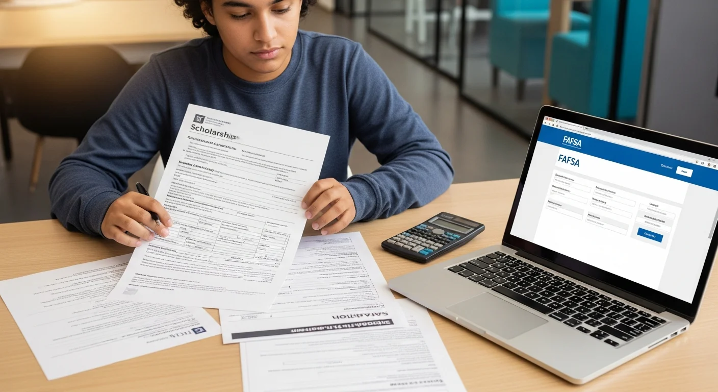 Student reviewing financial aid documents for a medical billing program